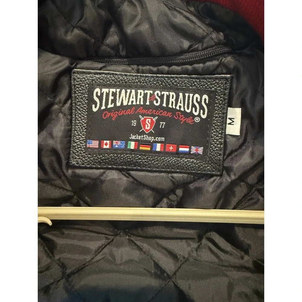 Stewart & Strauss Cardinal Red & Gold Varsity Letterman Jacket M Leather & Wool